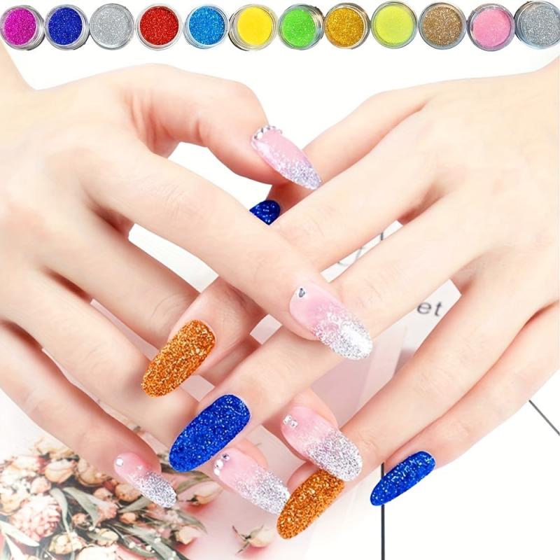 Professional Acrylic Nail Kit Set - 12 Glitter Acrylic Powder Nail Art Tips