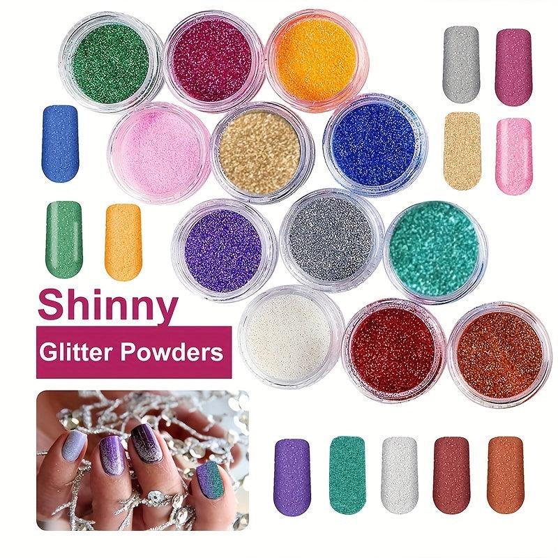 Professional Acrylic Nail Kit Set - 12 Glitter Acrylic Powder Nail Art Tips
