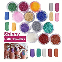 Professional Acrylic Nail Kit Set - 12 Glitter Acrylic Powder Nail Art Tips