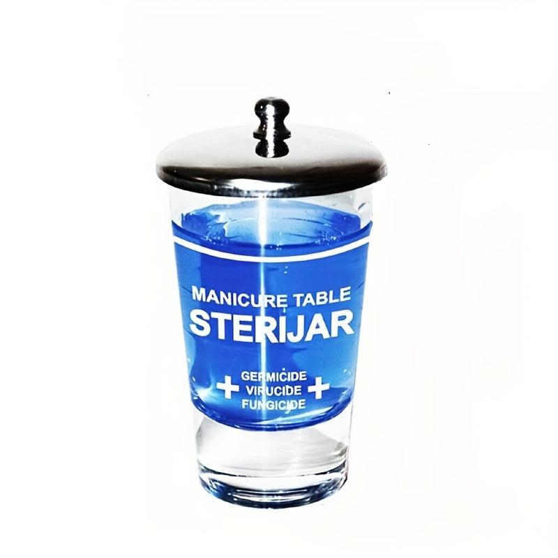 Nail Art Crystal Disinfection Glass Cup Stainless Steel Metal Lid