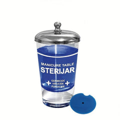 Nail Art Crystal Disinfection Glass Cup Stainless Steel Metal Lid