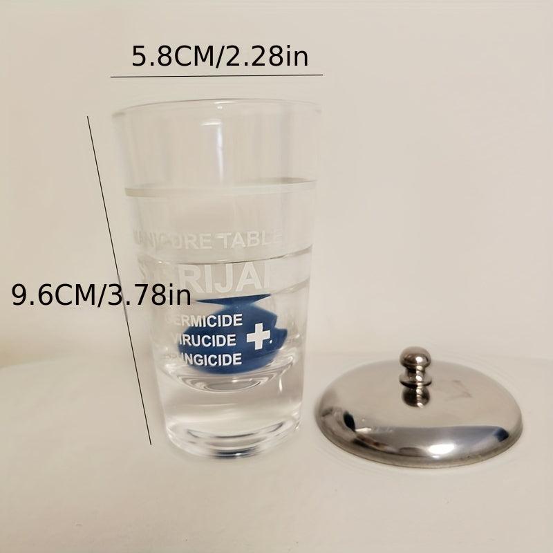 Nail Art Crystal Disinfection Glass Cup Stainless Steel Metal Lid