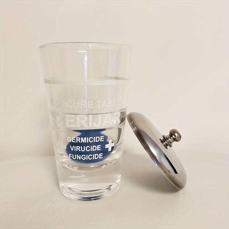 Nail Art Crystal Disinfection Glass Cup Stainless Steel Metal Lid