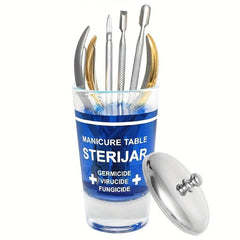 Nail Art Crystal Disinfection Glass Cup Stainless Steel Metal Lid