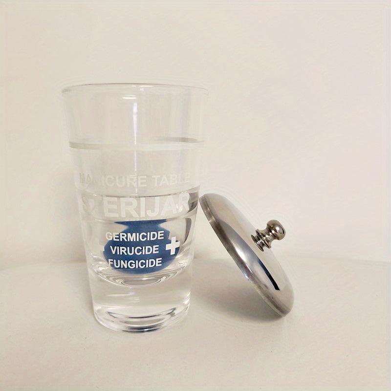 Nail Art Crystal Disinfection Glass Cup Stainless Steel Metal Lid