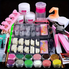 23-in-1 Glitter Acrylic Nail Kit for Beginners - Clear Pink Acrylic Powder