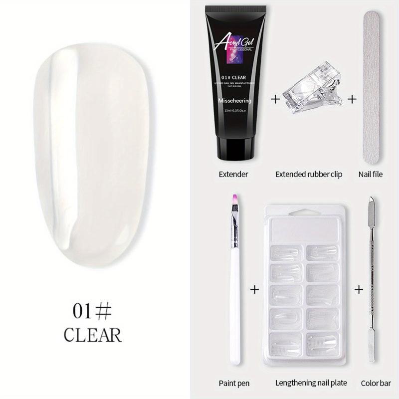 6-Piece Nail Art Extension Glue Set w/ Clip, File, Brush, Pusher, Tips, Gel