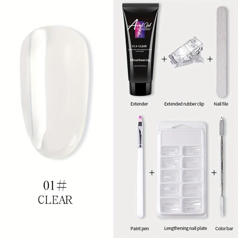 6-Piece Nail Art Extension Glue Set w/ Clip, File, Brush, Pusher, Tips, Gel