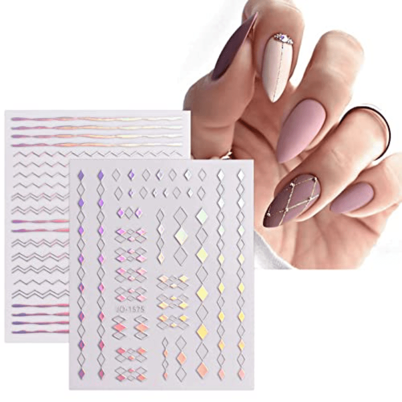 Sparkling Holographic Nail Art Stickers Self Adhesive Glitter Decals