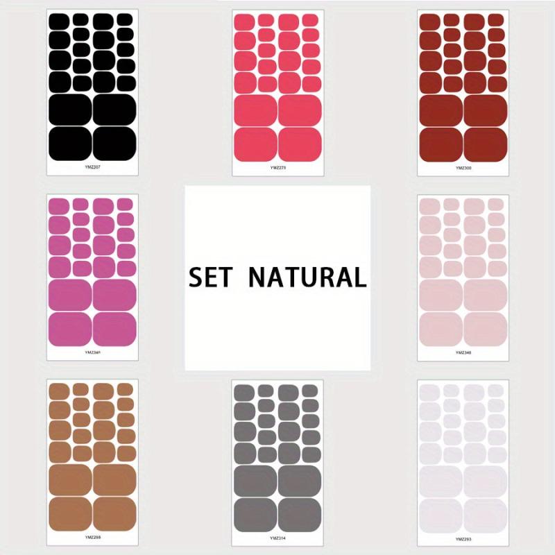 8pcs Full Cover Toe Nail Stickers Solid Adhesive Decals for Women and Girls