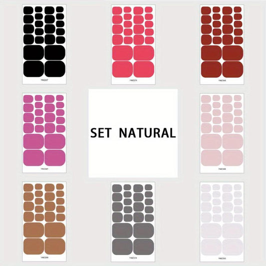 8pcs Full Cover Toe Nail Stickers Solid Adhesive Decals for Women and Girls