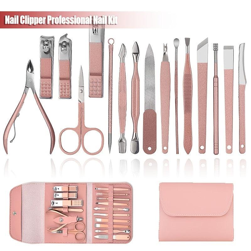 Stainless Steel Grooming Kit 16 Pcs Nail Care Files Ear Spoon Clip