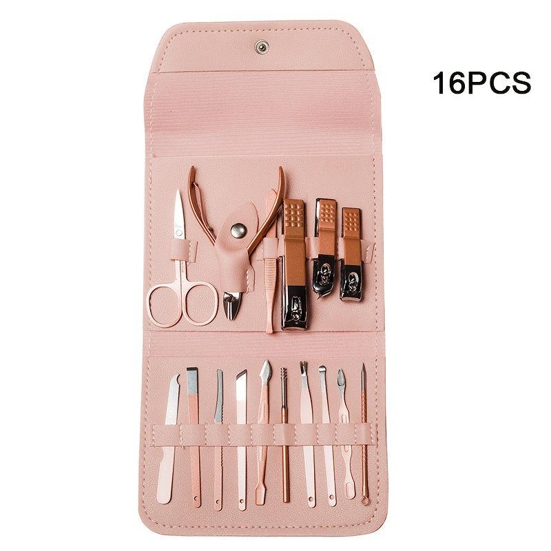 Stainless Steel Grooming Kit 16 Pcs Nail Care Files Ear Spoon Clip