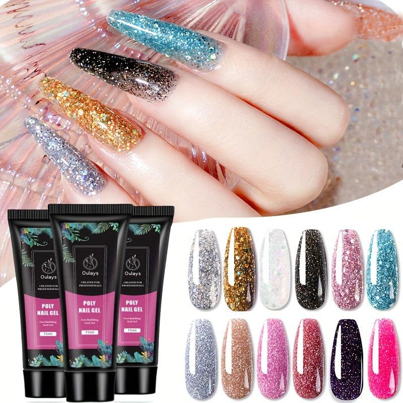 Glitter Poly Gel Nail Extension Gel 12 Colors 15ml Long Nail Extension Poly Gel