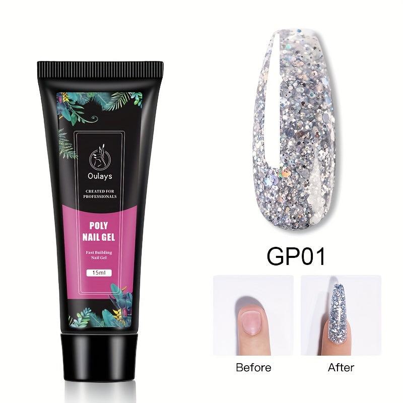 Glitter Poly Gel Nail Extension Gel 12 Colors 15ml Long Nail Extension Poly Gel