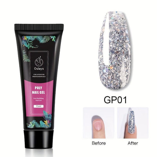 Glitter Poly Gel Nail Extension Gel 12 Colors 15ml Long Nail Extension Poly Gel