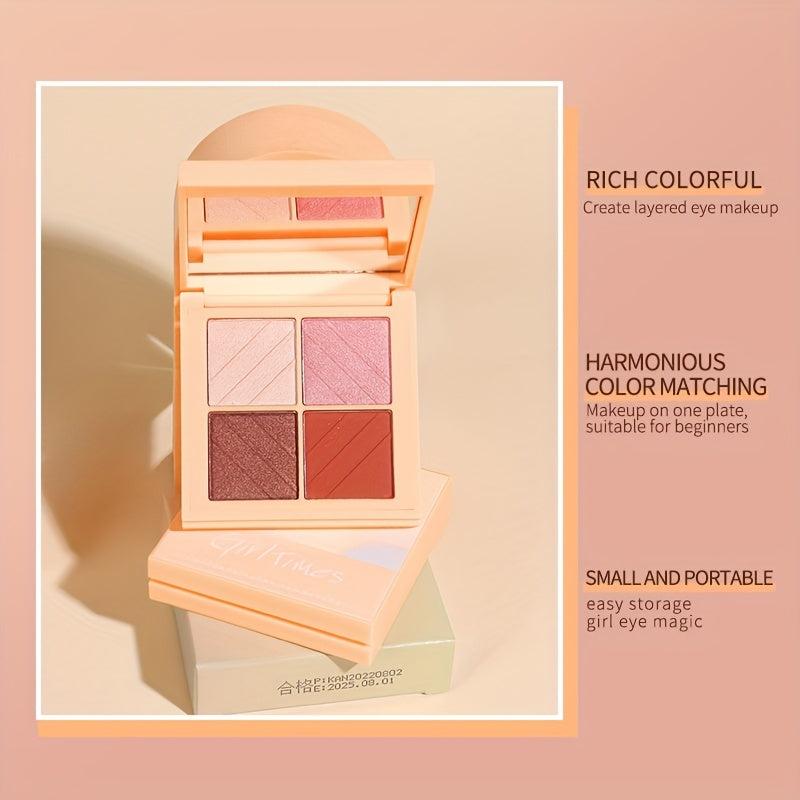 4-Color Eyeshadow Palette Brown Coral Matte Shimmer