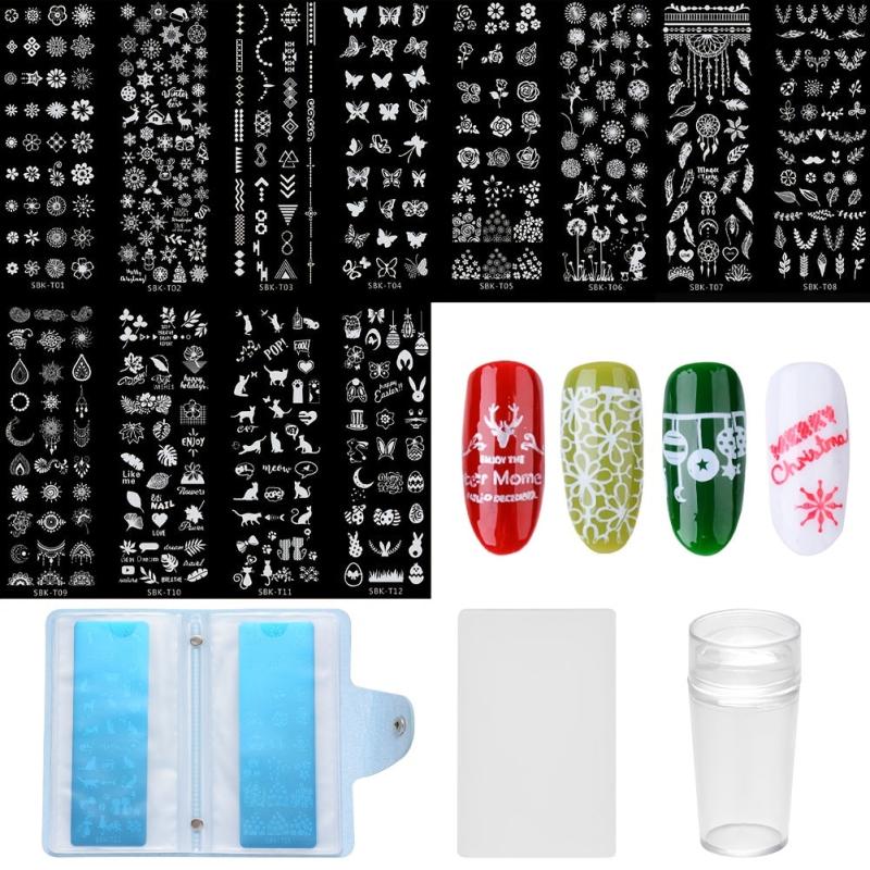 12pcs Nail Art Printing Template Set DIY Manicure Tools