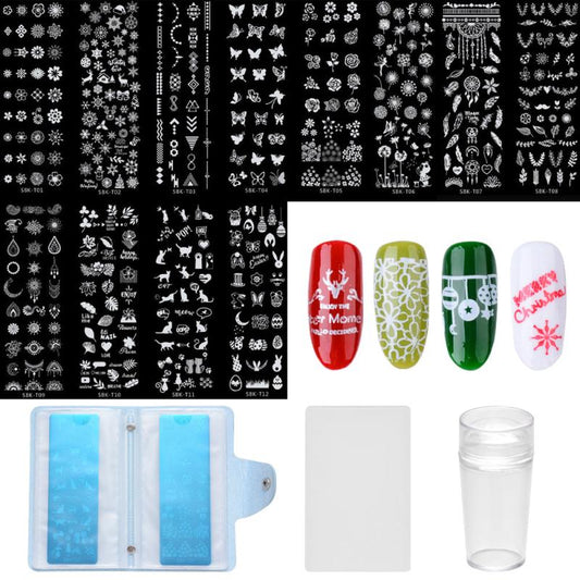 12pcs Nail Art Printing Template Set DIY Manicure Tools