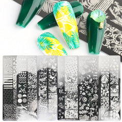 6pcs Summer Flower Leaf Nail Art Stamping Plates Set with Printing Stencil