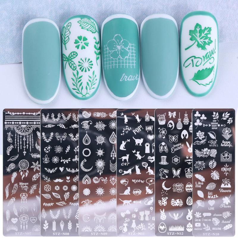 6pcs Summer Flower Leaf Nail Art Stamping Plates Set with Printing Stencil