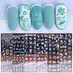 6pcs Summer Flower Leaf Nail Art Stamping Plates Set with Printing Stencil