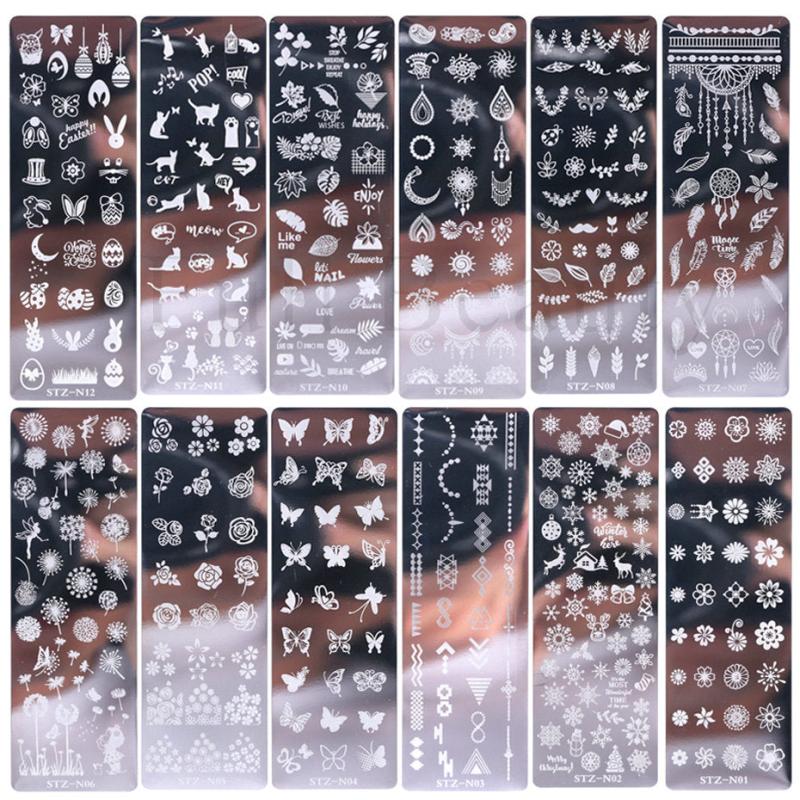 6pcs Summer Flower Leaf Nail Art Stamping Plates Set with Printing Stencil