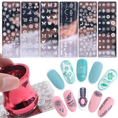 6pcs Summer Flower Leaf Nail Art Stamping Plates Set with Printing Stencil