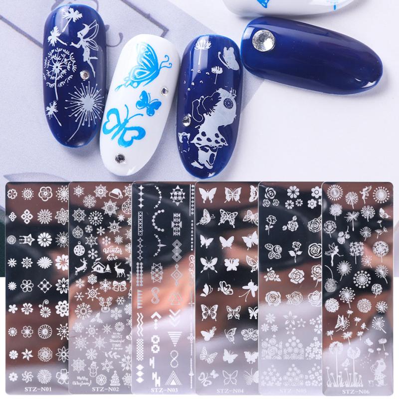 6pcs Summer Flower Leaf Nail Art Stamping Plates Set with Printing Stencil