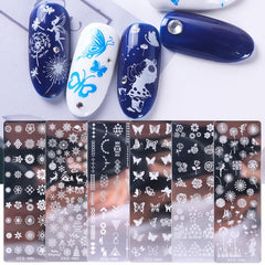 6pcs Summer Flower Leaf Nail Art Stamping Plates Set with Printing Stencil