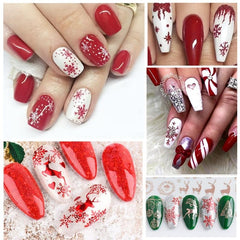 9pcs Red Christmas Nail Art Stickers Snowflakes Trees Snowmen