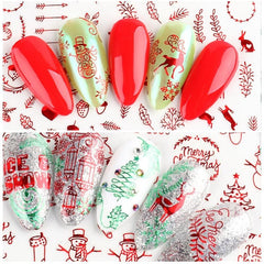 9pcs Red Christmas Nail Art Stickers Snowflakes Trees Snowmen
