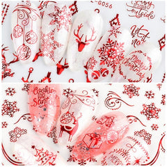 9pcs Red Christmas Nail Art Stickers Snowflakes Trees Snowmen