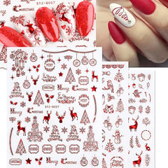 9pcs Red Christmas Nail Art Stickers Snowflakes Trees Snowmen