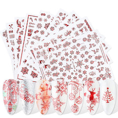 9pcs Red Christmas Nail Art Stickers Snowflakes Trees Snowmen