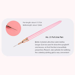 5pcs Fine Striper Brush Set for Nail Art - Pink Metal Handle