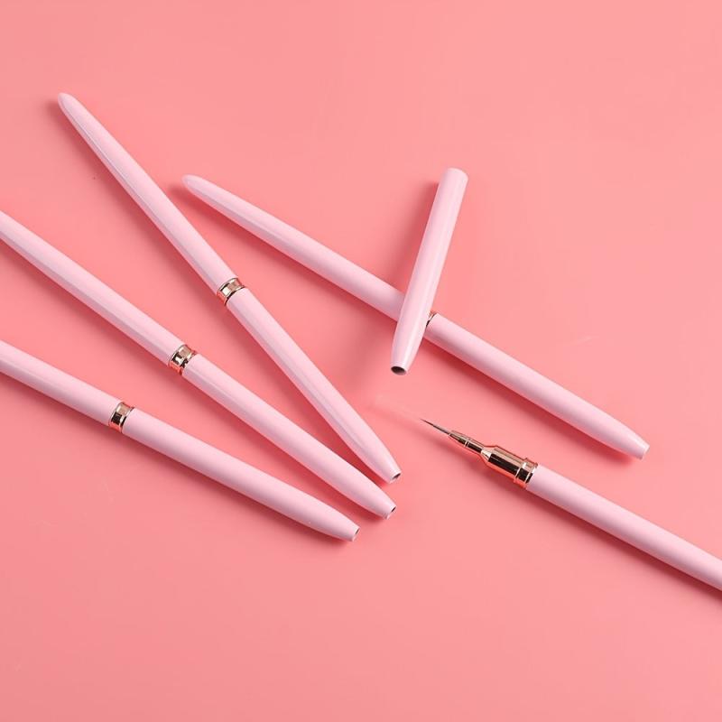 5pcs Fine Striper Brush Set for Nail Art - Pink Metal Handle