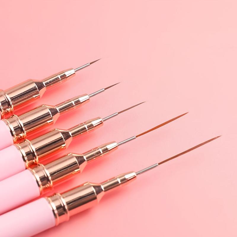 5pcs Fine Striper Brush Set for Nail Art - Pink Metal Handle