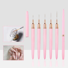 5pcs Fine Striper Brush Set for Nail Art - Pink Metal Handle