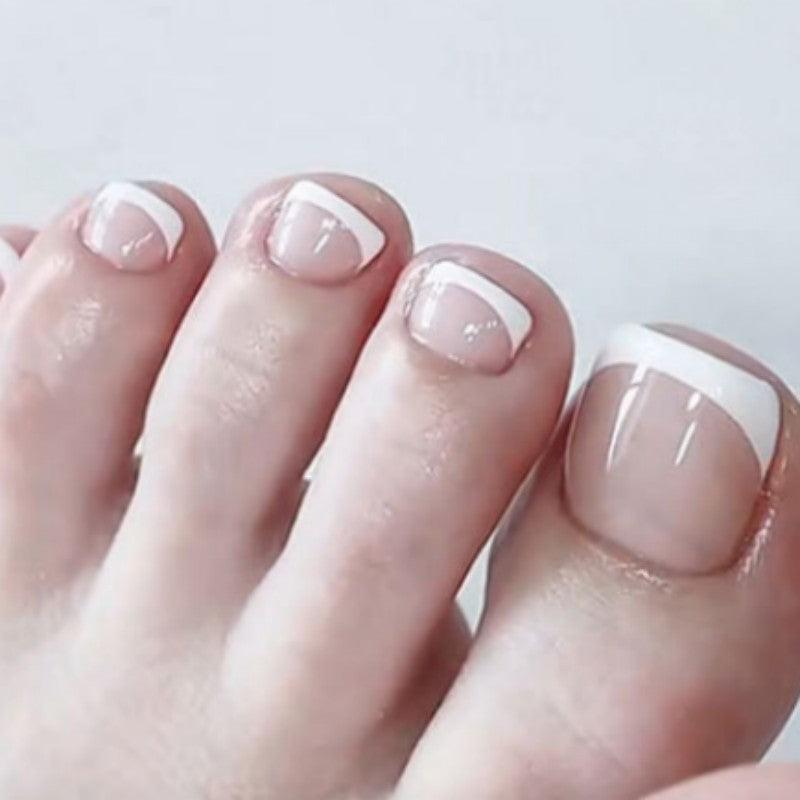 24pcs Removable Acrylic French Tip Nails with Glue - Nude Summer Manicure Decor