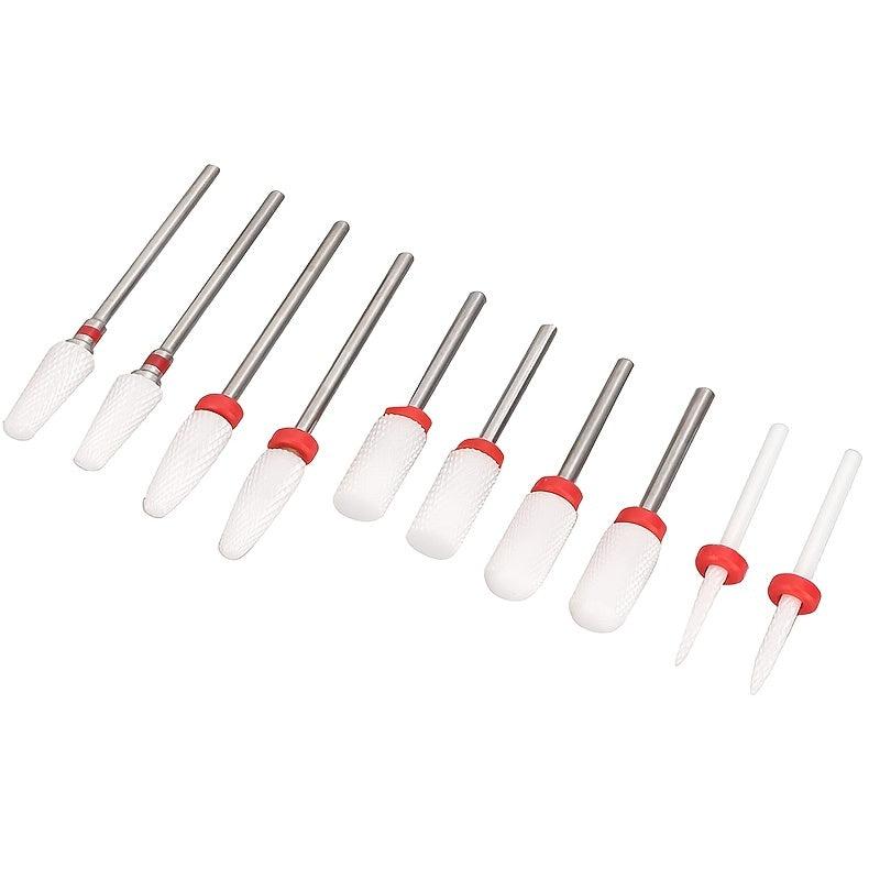 10pcs Ceramic Nail Grinding Heads Set with Storage Box for Manicure Nail File