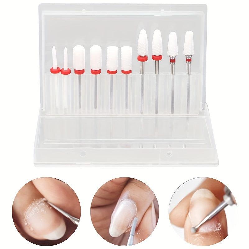 10pcs Ceramic Nail Grinding Heads Set with Storage Box for Manicure Nail File