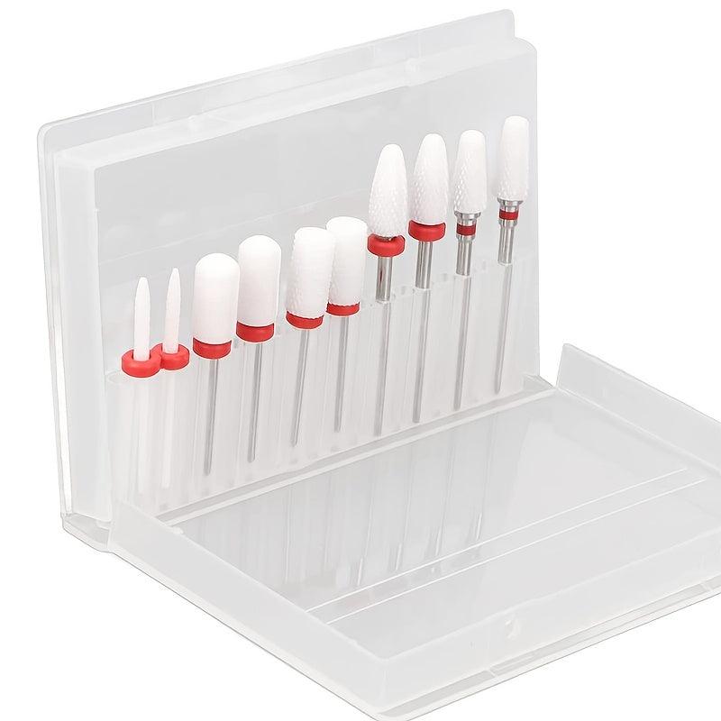 10pcs Ceramic Nail Grinding Heads Set with Storage Box for Manicure Nail File