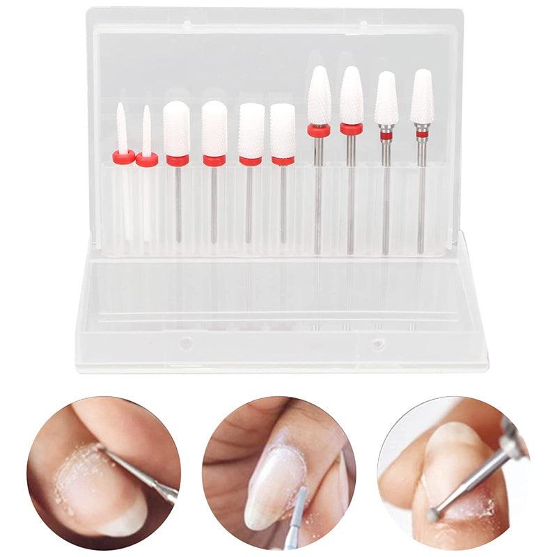 10pcs Ceramic Nail Grinding Heads Set with Storage Box for Manicure Nail File