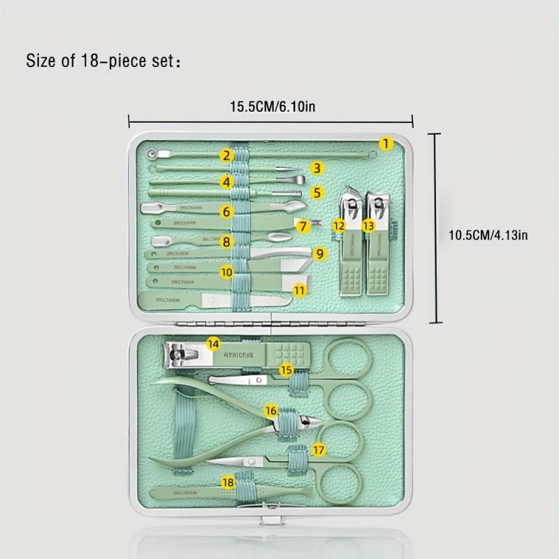 Stainless Steel Mani & Pedi Set, Scissors, Clippers Green