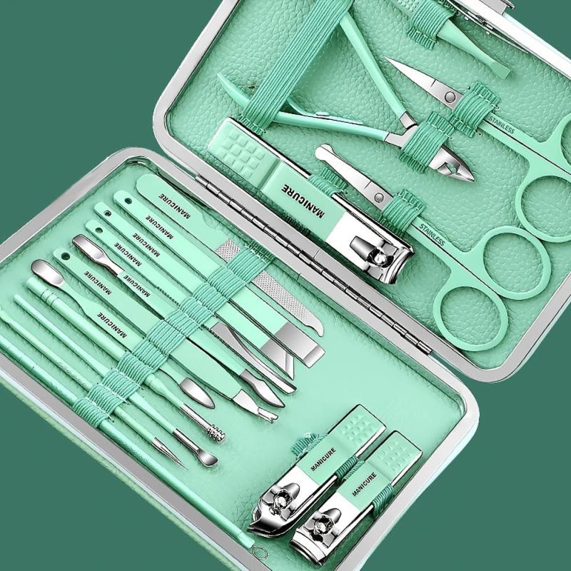 Stainless Steel Mani & Pedi Set, Scissors, Clippers Green