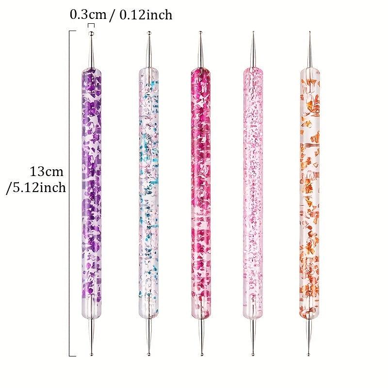 5 Pcs Nail Art Dotting Pen with Crystal Beads Handle