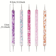 5 Pcs Nail Art Dotting Pen with Crystal Beads Handle