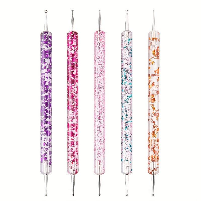 5 Pcs Nail Art Dotting Pen with Crystal Beads Handle
