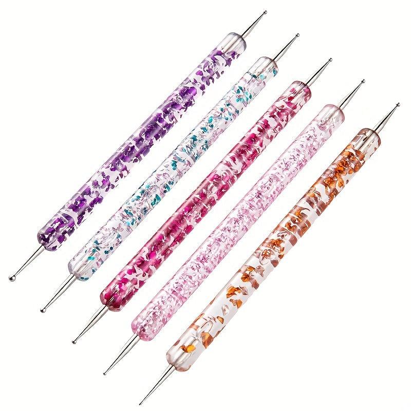 5 Pcs Nail Art Dotting Pen with Crystal Beads Handle